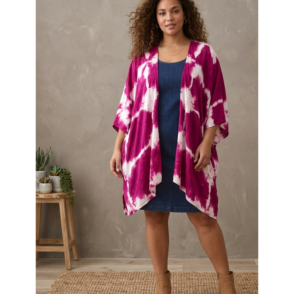 Lane Bryant Magenta Tie-Dye Modal Kimono Cardigan Wrap OS Boho Y2K